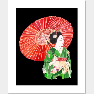 Red parasol geisha Posters and Art